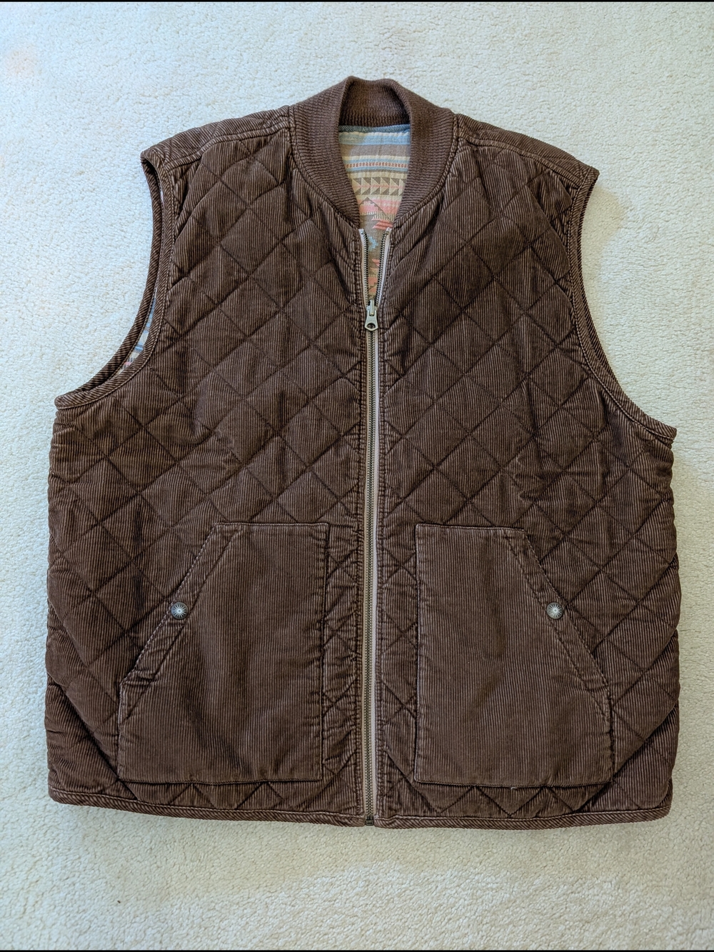 Faherty Reversible Dark Brown Corduroy Zip-Front Vest